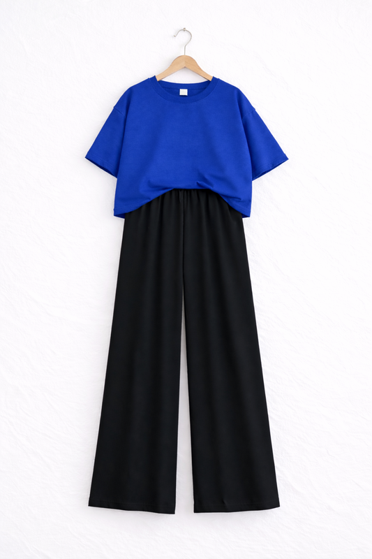 Women’s Oversized T-Shirt & Flapper Combo Set - Royal Blue
