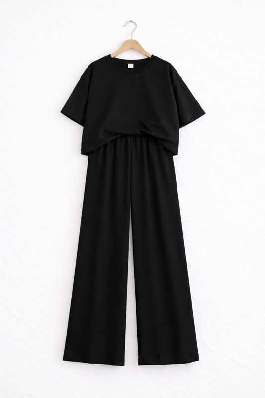 Women’s Oversized T-Shirt & Flapper Combo Set - Black
