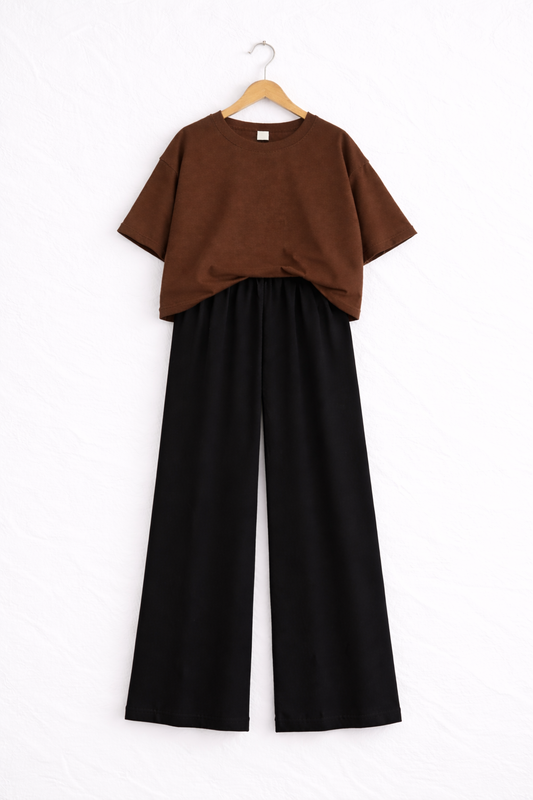 Women’s Oversized T-Shirt & Flapper Combo Set - Brown