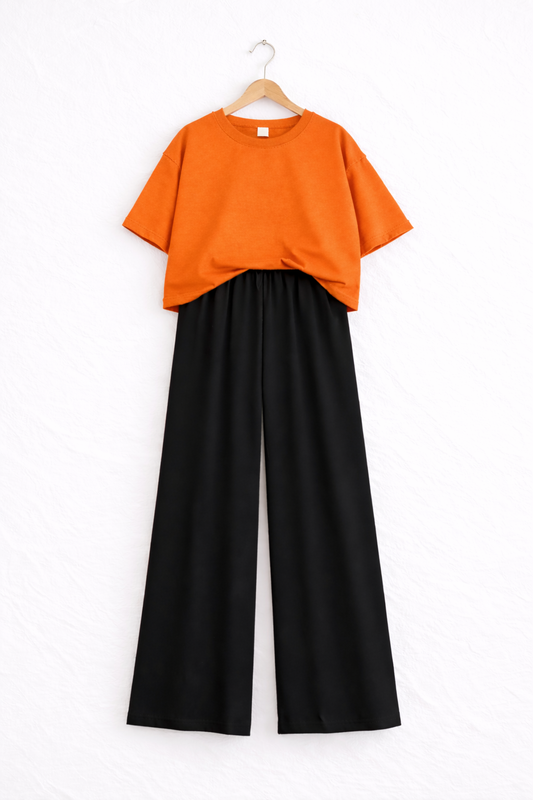 Women’s Oversized T-Shirt & Flapper Combo Set - Orange