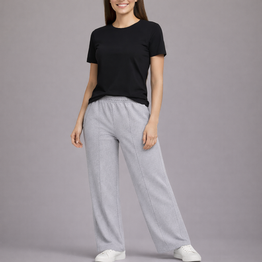 Women’s French Terry Pintuck Trousers – Relaxed Straight Fit