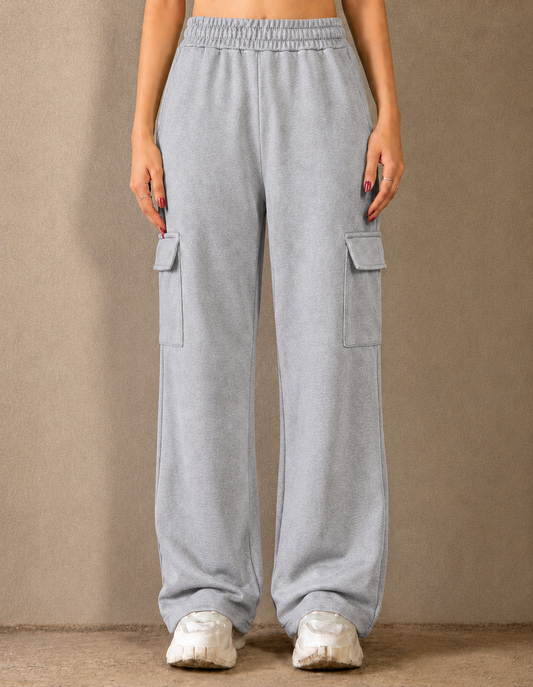 Wide-Leg Cargo Trousers - Gray