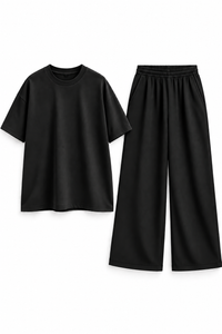Women’s Oversized T-Shirt & Flapper Combo Set - Black