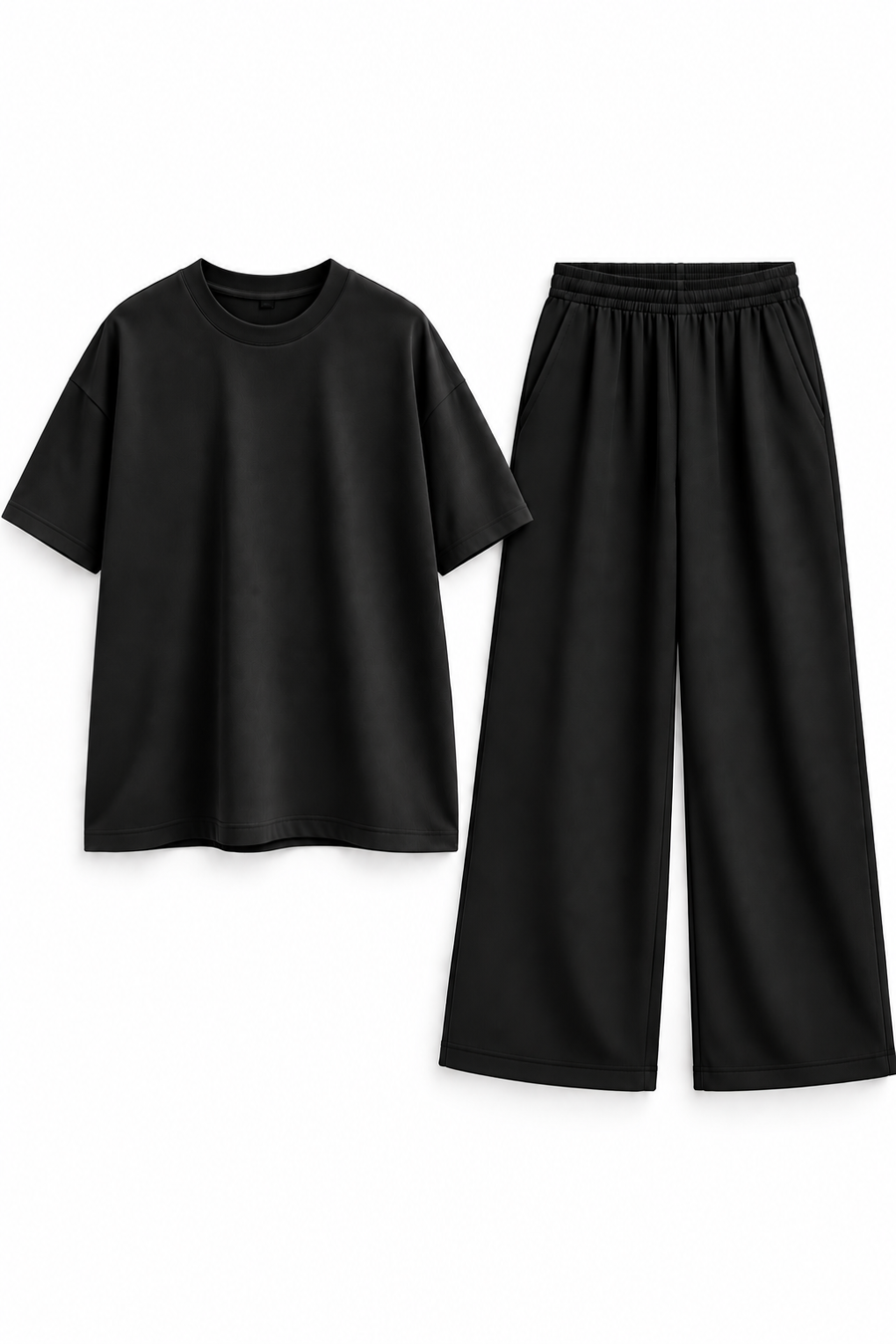 Women’s Oversized T-Shirt & Flapper Combo Set - Black
