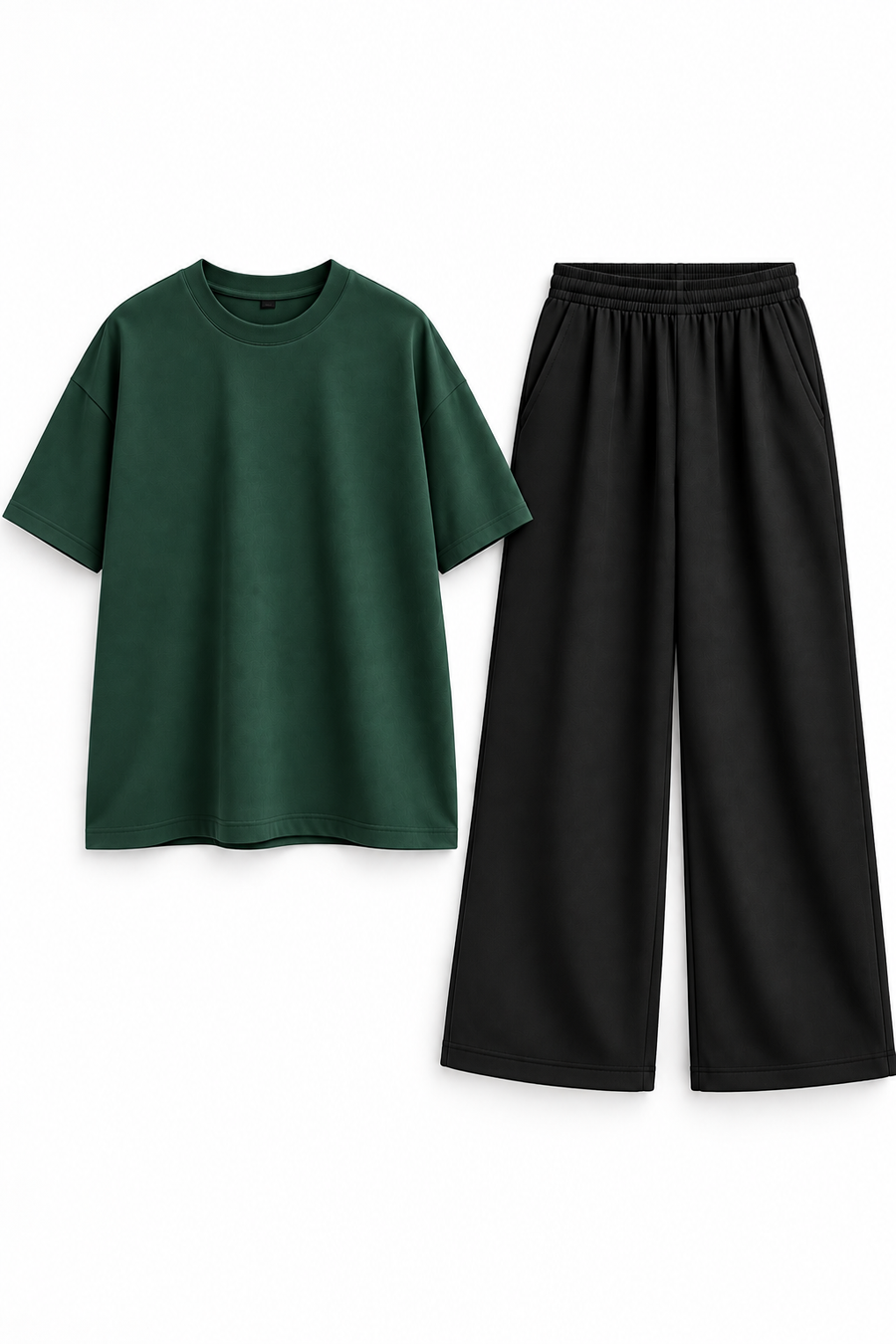 Women’s Oversized T-Shirt & Flapper Combo Set - Bottle Green
