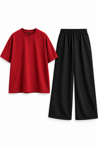 Women’s Oversized T-Shirt & Flapper Combo Set - Red