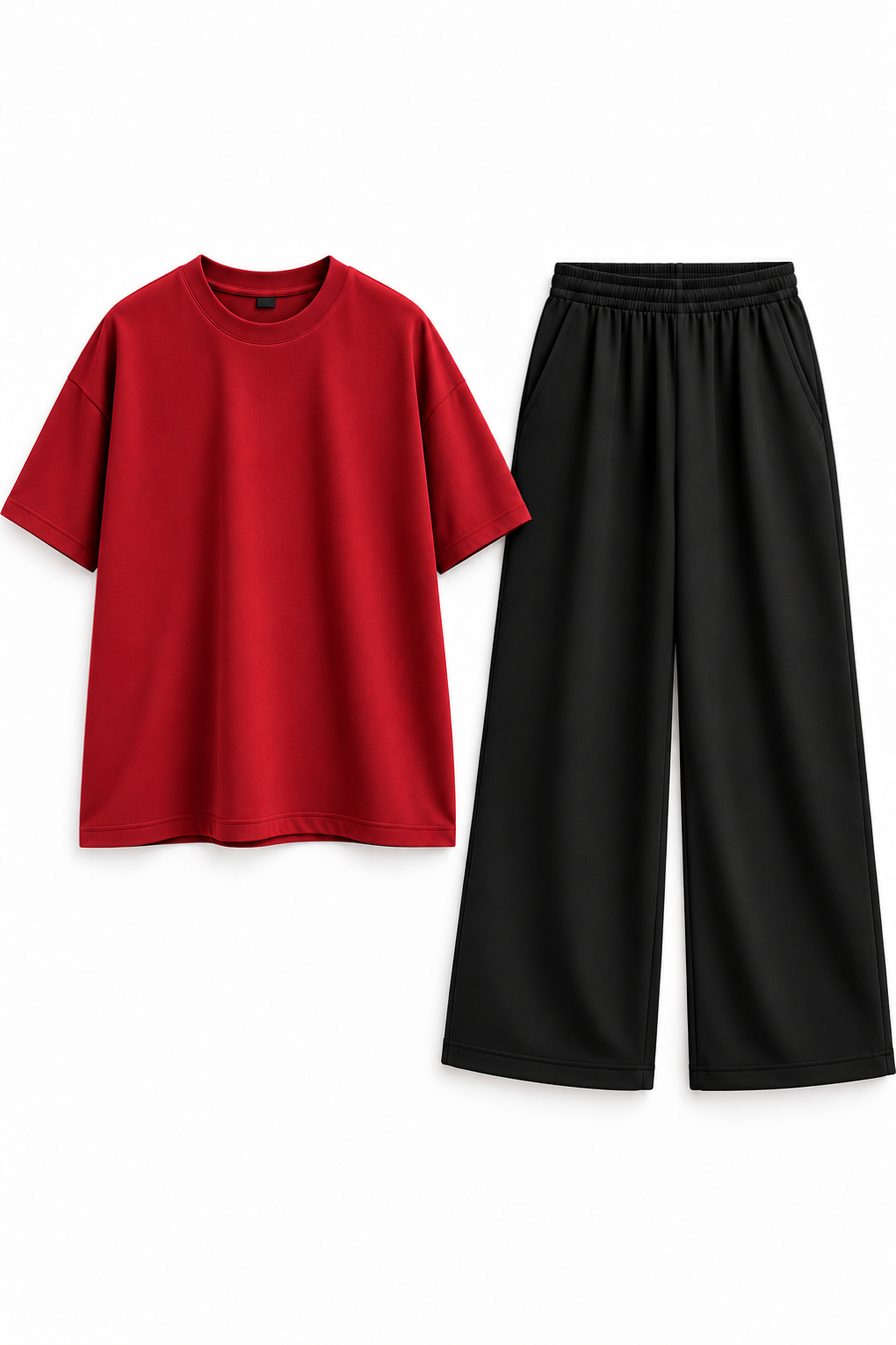 Women’s Oversized T-Shirt & Flapper Combo Set - Red