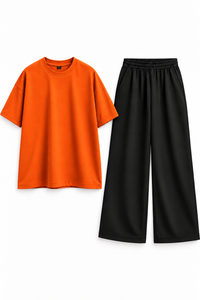Women’s Oversized T-Shirt & Flapper Combo Set - Orange