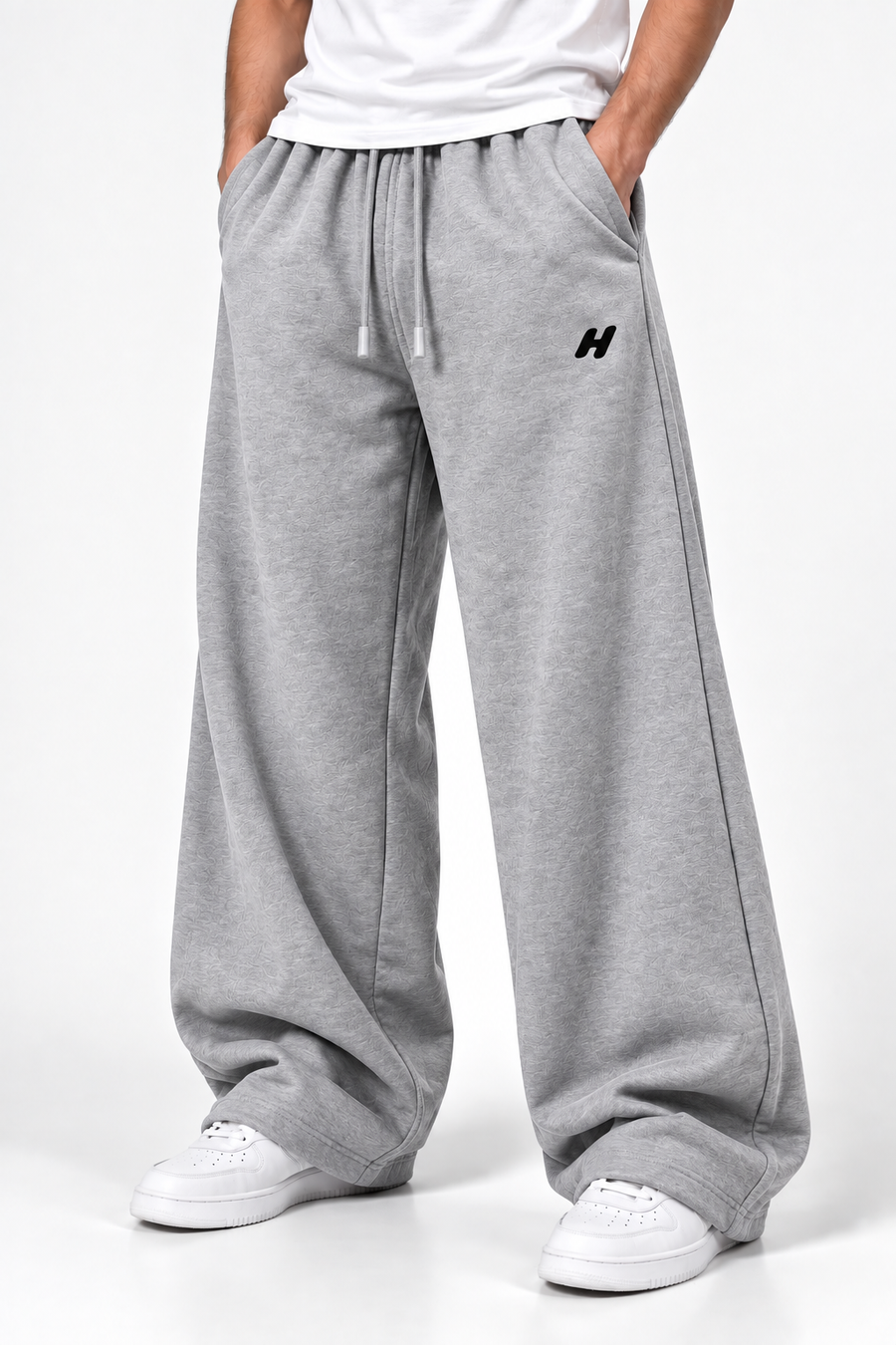 Relaxed Fit Wide Leg Baggy Trousers - Gray