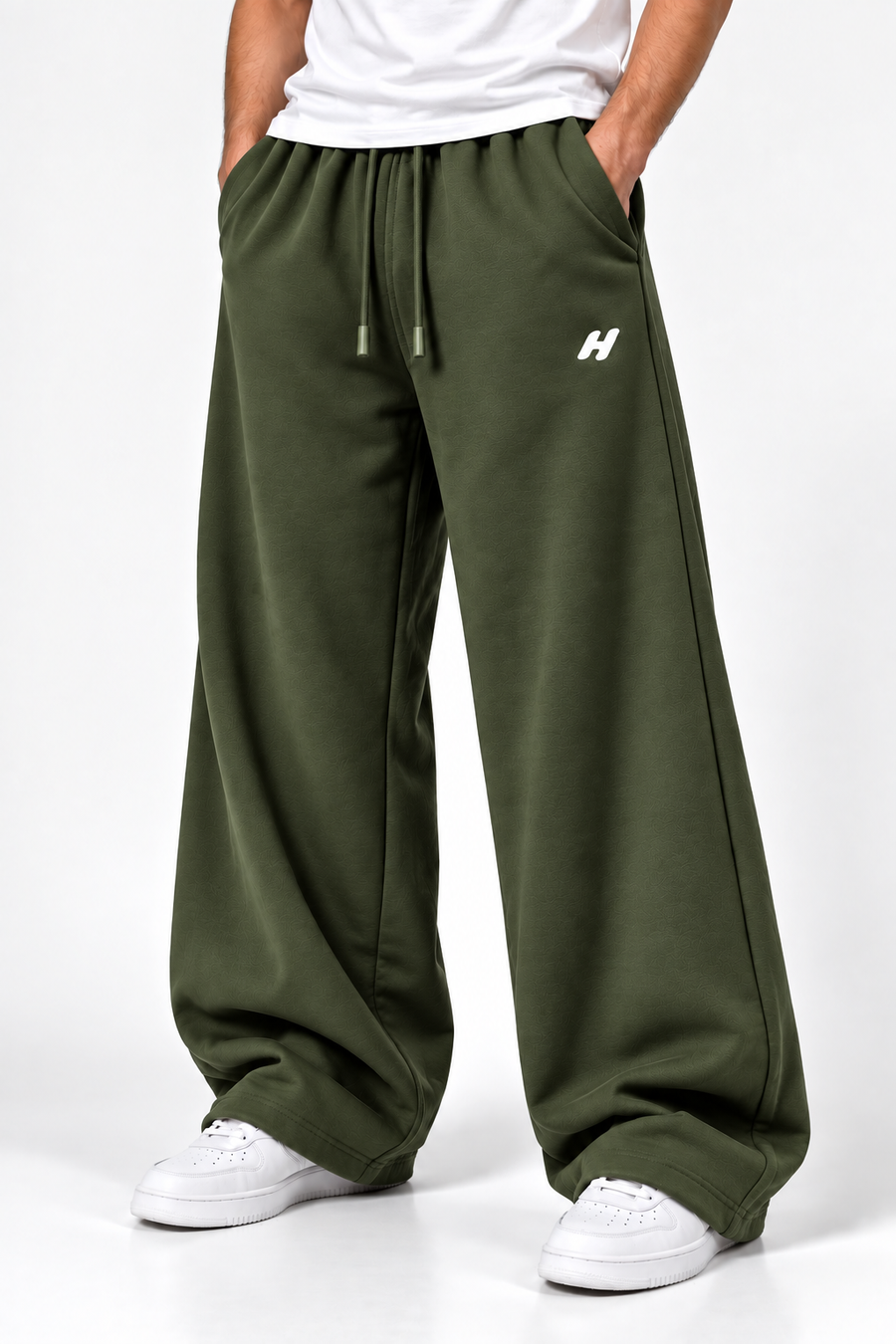 Relaxed Fit Wide Leg Baggy Trousers Green