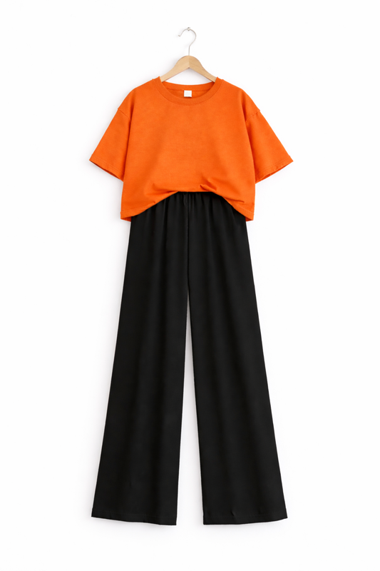 Women’s Oversized T-Shirt & Flapper Combo Set - Orange