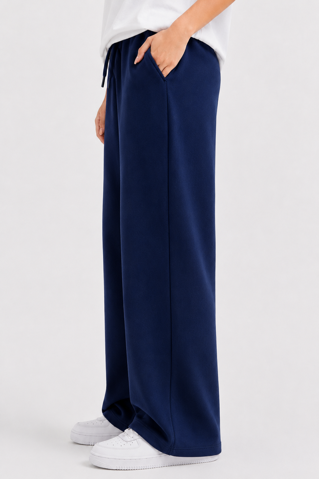 Women’s French Terry Pintuck Trousers – Relaxed Straight Fit- Navy