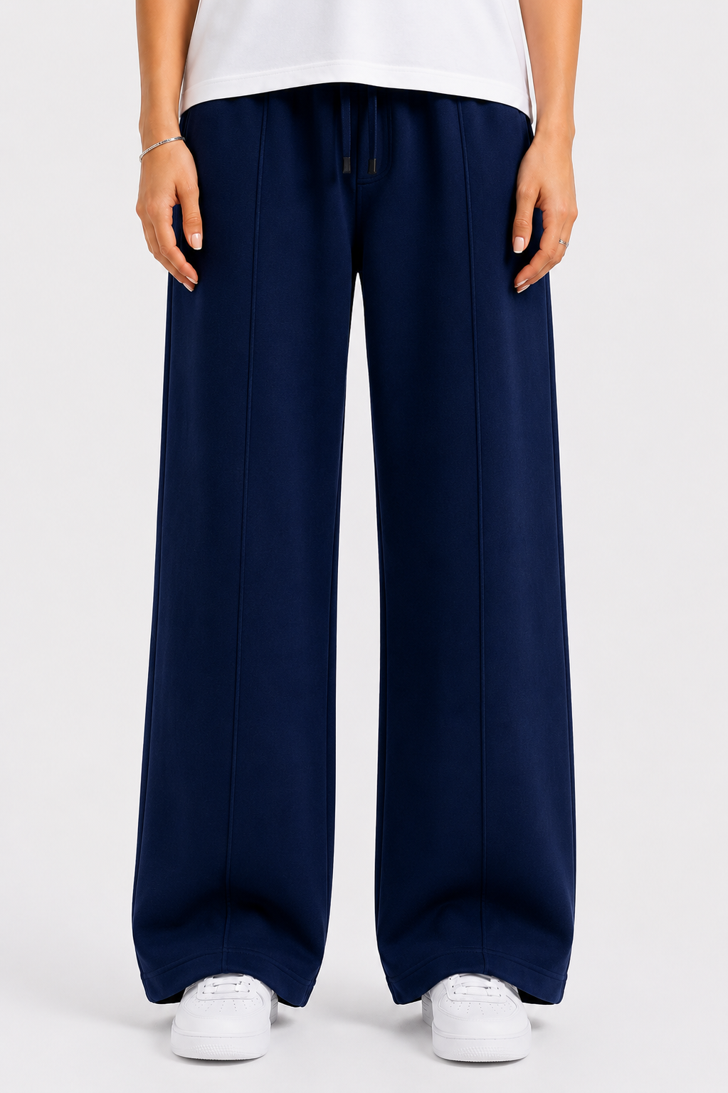 Women’s French Terry Pintuck Trousers – Relaxed Straight Fit- Navy
