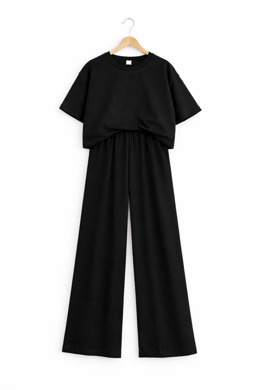 Women’s Oversized T-Shirt & Flapper Combo Set - Black