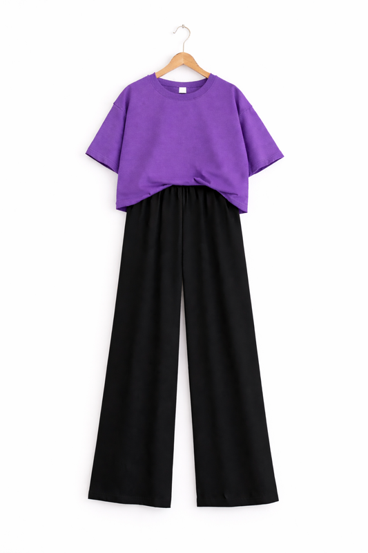 Women’s Oversized T-Shirt & Flapper Combo Set - Purple