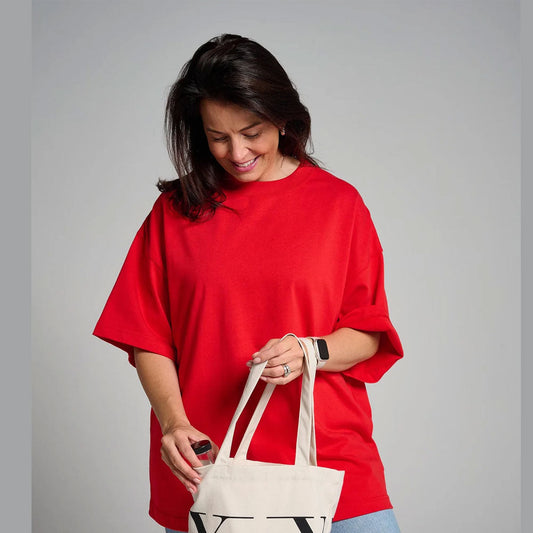 Womens Oversized Short Sleeve T Shirts Trendy Crew Neck Loose Workout Tee Casual Summer Tops Cotton - Red